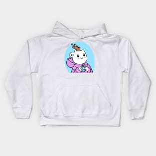 Cute mug head girl with a coffee mug on her hand Kids Hoodie